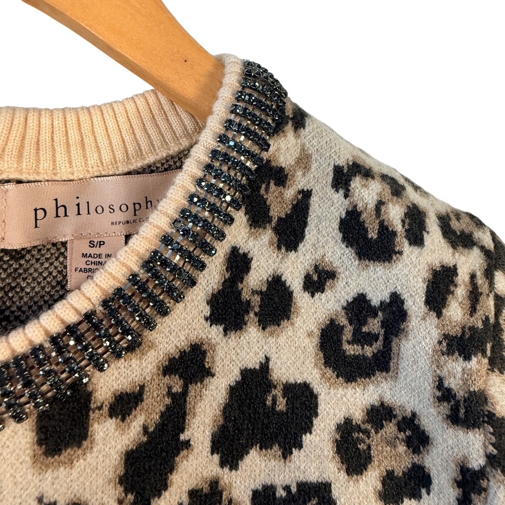 Philosophy Leopard Sweater | Beaded Neck Short Sleeve S/P - Picture 4 of 8